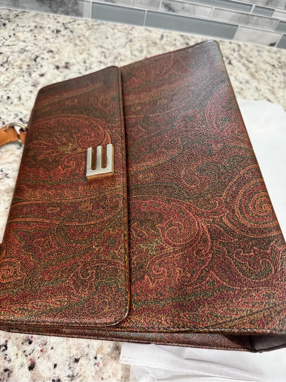 Etro Paisley Top-Handle Bag in Brown and Red Tones - Picture 10 of 16